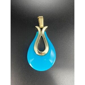 Vintage Sarah Coventry Turquoise Blue Teardrop Pendant Gold Tone